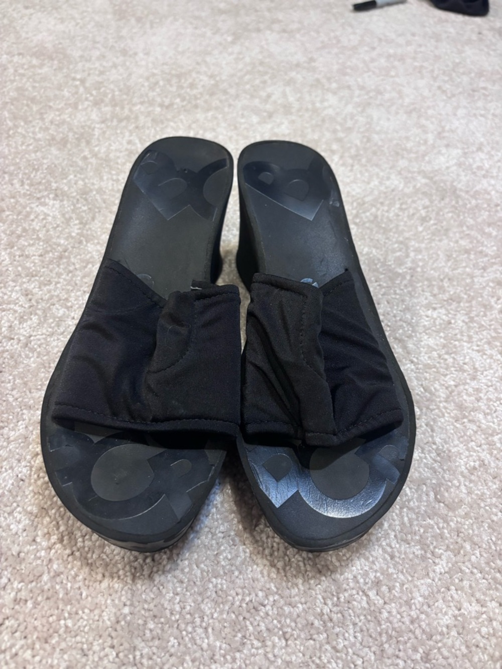 BCBG Black Slide Sandals with Bold logo sole